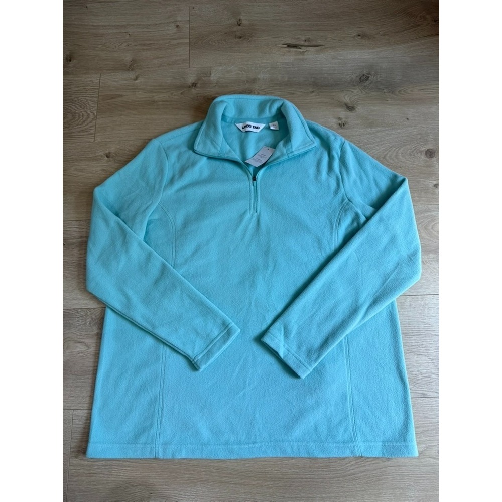 NWT Lands END ANTI-STATIC fleece long sleeve quarter zip blue size L 14-16
